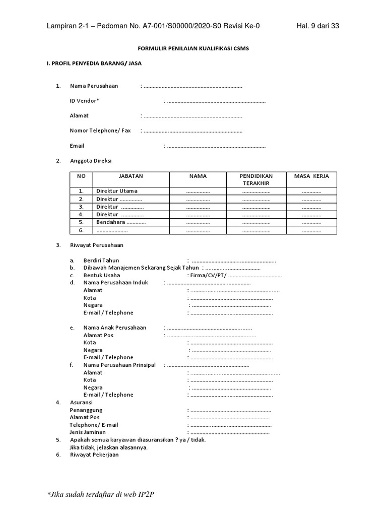 Formulir Penilaian Kualifikasi CSMS | PDF | Komputer