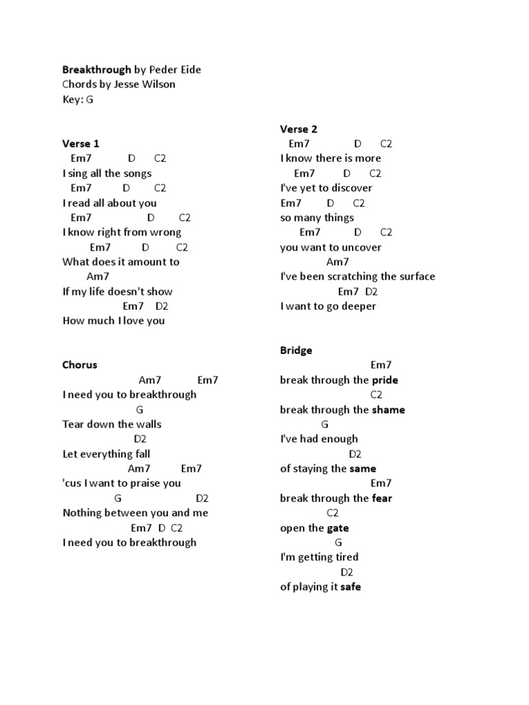 Breakthrough (Easy Chords) (G) | PDF