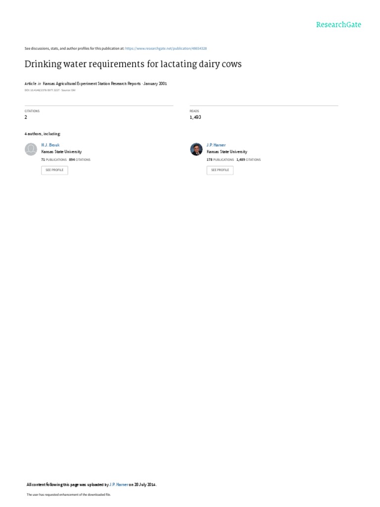 Drinking Water Requirements For Lactating Dairy Cows PDF Dairy