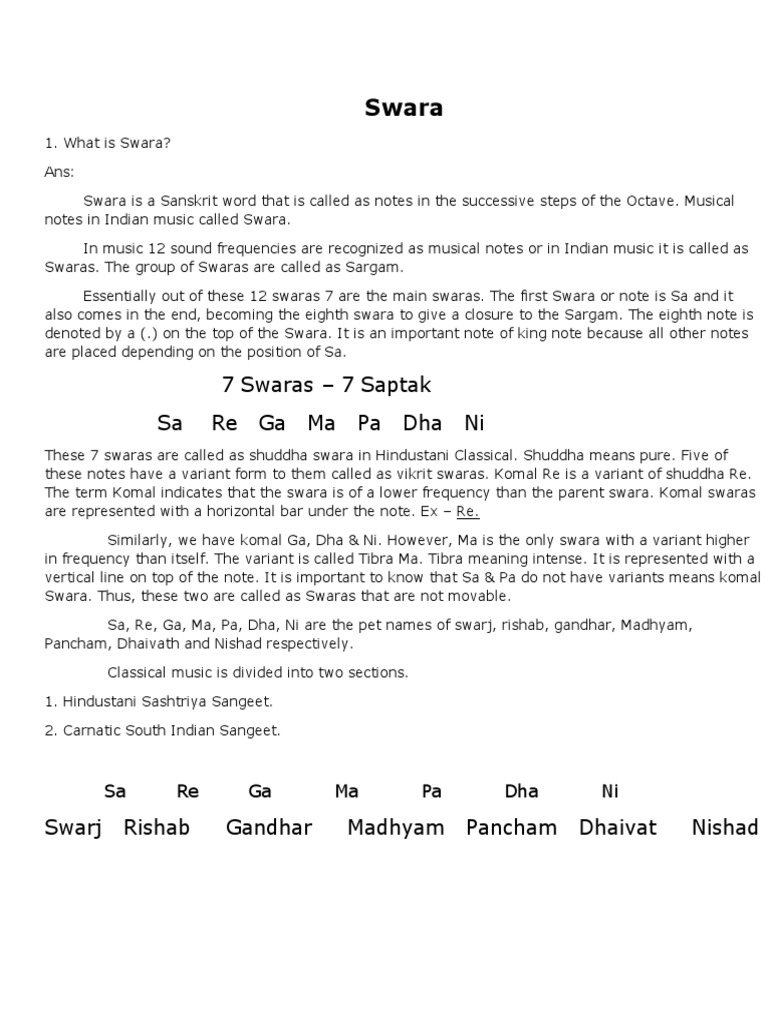 Understanding the 7 Swaras in Music | PDF | Religion & Spirituality