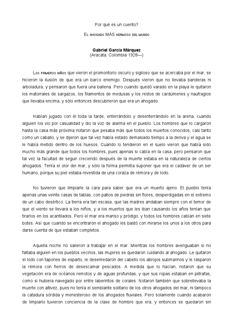 El Ahogado Mas Hermoso Del Mundo Resumen