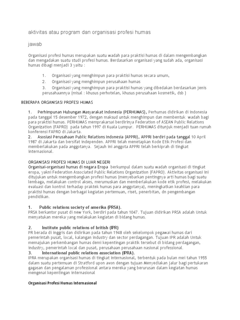 Organisasi Profesi Humas di Indonesia dan Dunia | PDF