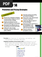 Promotion and Pricing Strategies: Learn Ing G Oals