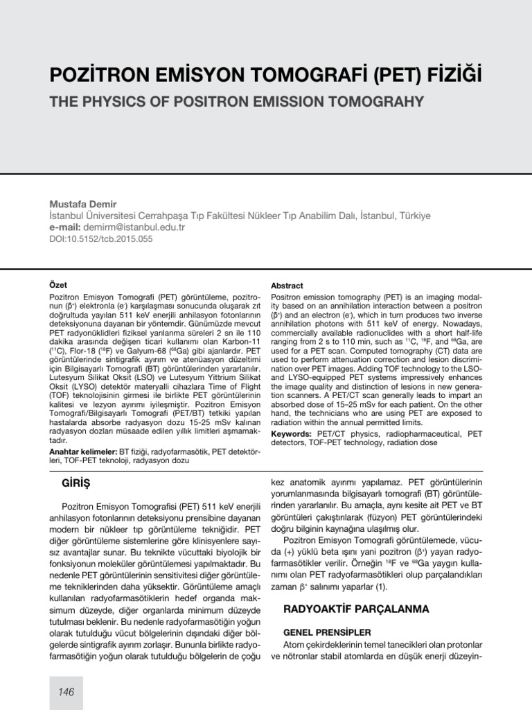 Pozitron Emisyon Tomografi (Pet) Fiziği: The Physics of Positron ...