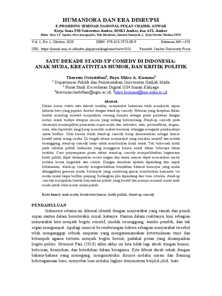 Stand Up Comedy Sebagai Alat Komunikasi Politik Dikonversi Pdf