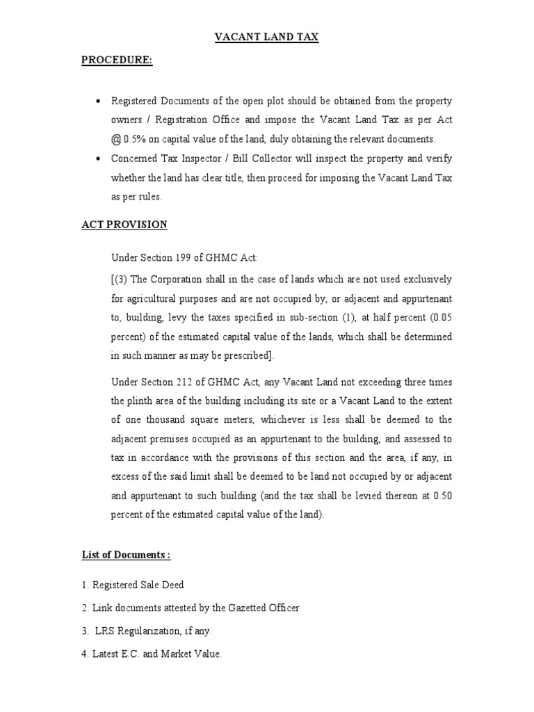 Procedure Vacant Land Tax PDF