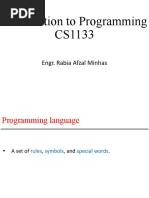 Introduction To Programming CS1133: Engr. Rabia Afzal Minhas