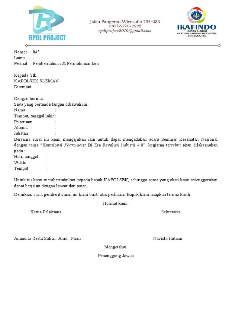 Surat Ijin Kepolisian Contoh | PDF