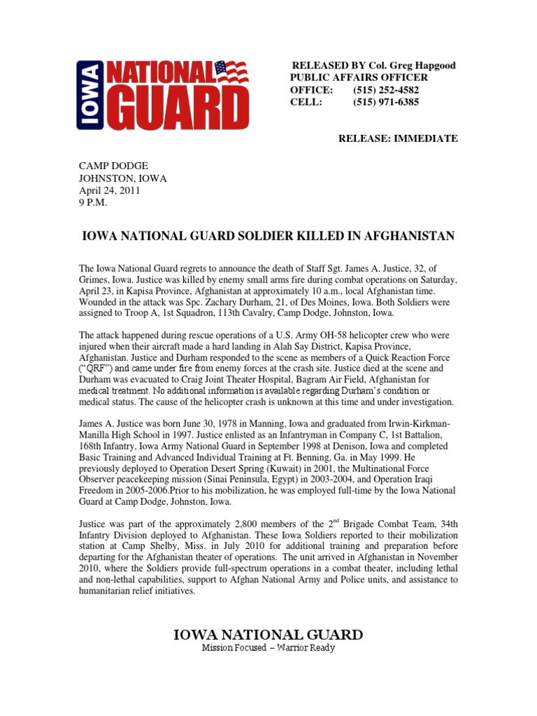 Justice Announcement 24APR11 United States Army Military Science