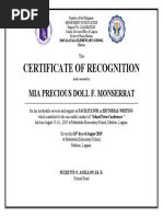 Certificate of Recognition: Mia Precious Doll F. Monserrat