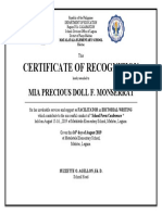 Certificate of Recognition: Mia Precious Doll F. Monserrat