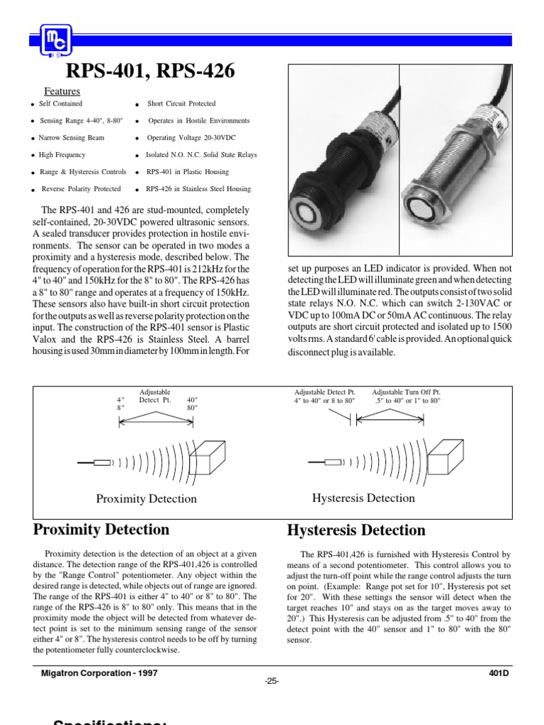 Ultrasonic Proximity Sensors RPS-401/426 | PDF | Electrical Engineering ...
