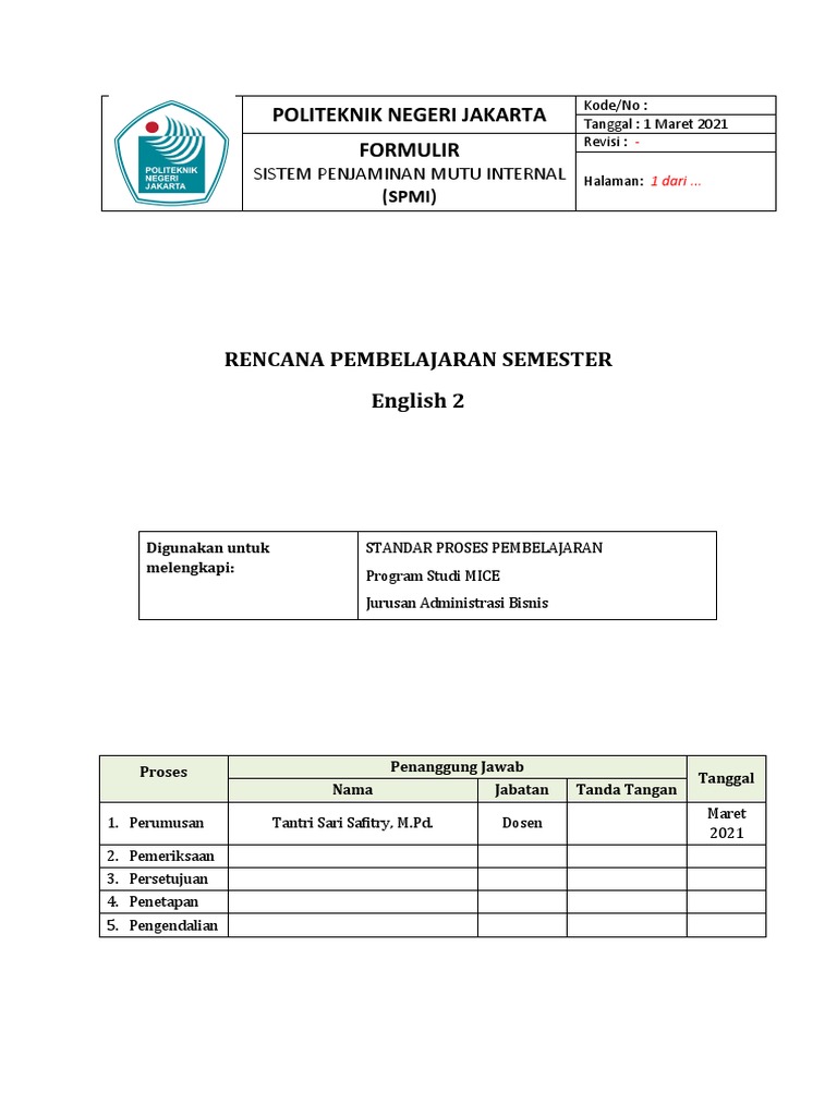 RPS Mata Kuliah English 2 MICE | PDF
