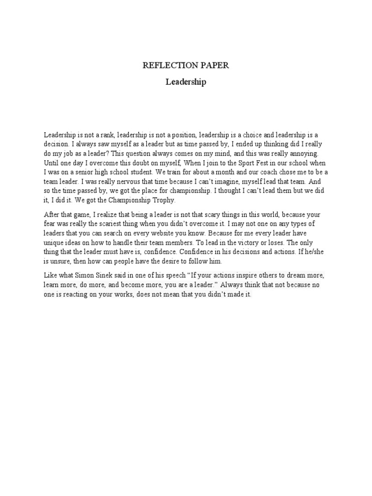 Reflection Leadership Pdf