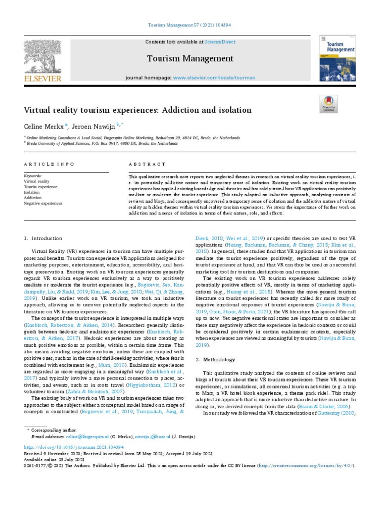Virtual Reality Tourism Experiences Addiction and Isolation | PDF ...