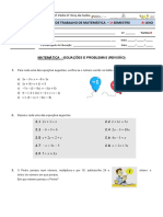 Ficha de trabalho de matemática sobre equações e problemas do 8o ano