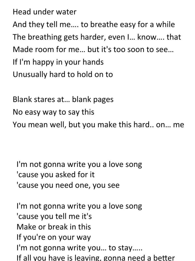 Not Gonna Write You a Love Song | PDF