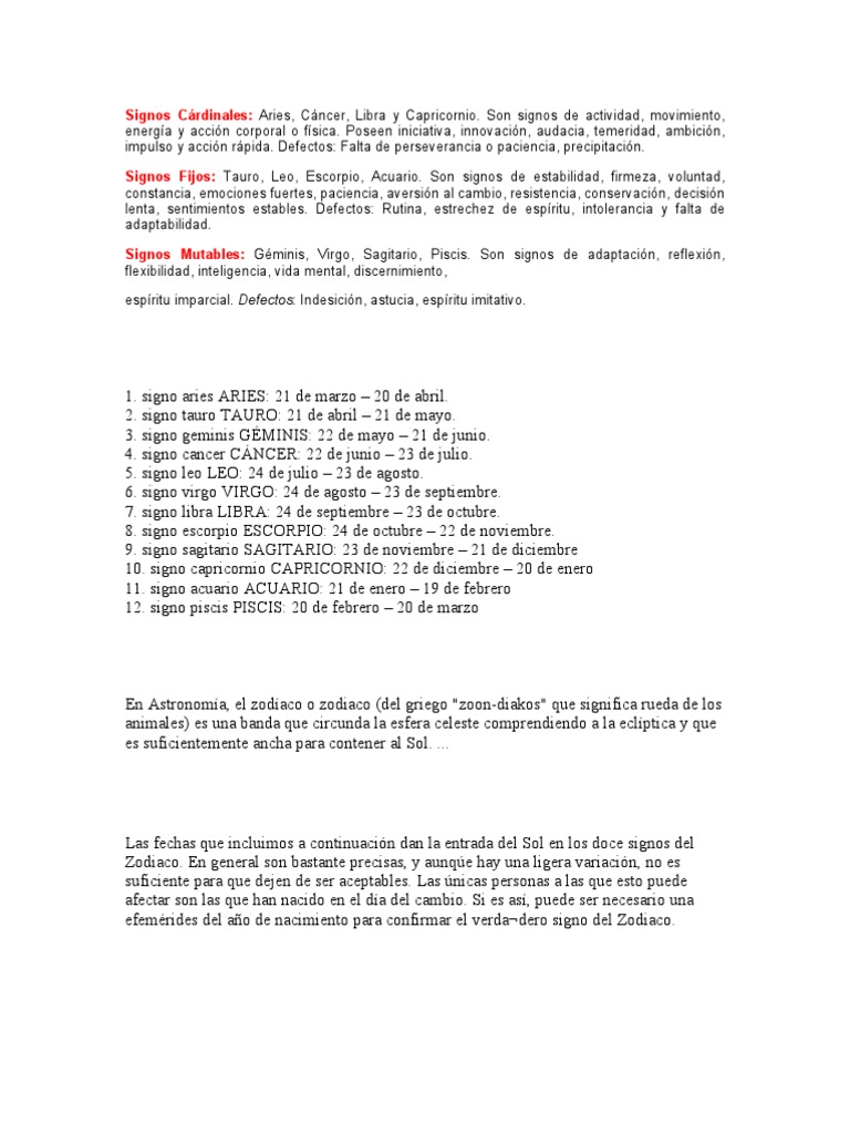 Signos del Zodiaco: Características y Fechas | PDF | Zodíaco | Constelación
