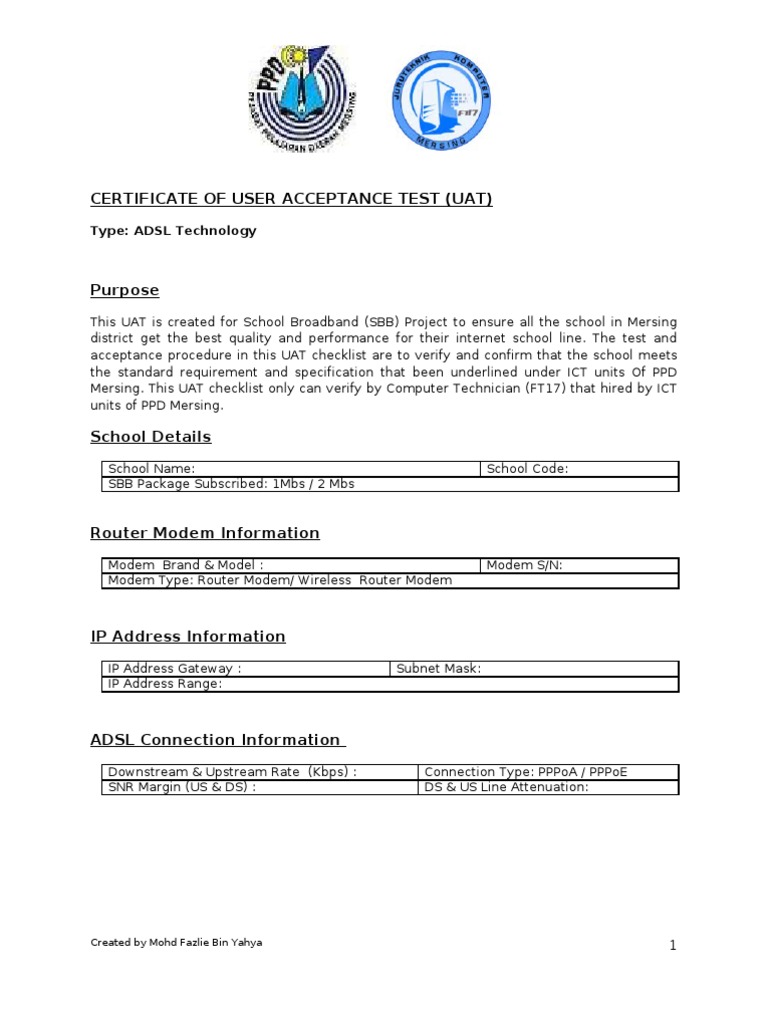 Certificate Of User Acceptance Test 3 Pdf Modem Data Transmission