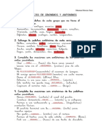 Ejercicios de Sinónimos y Antónimos. (PRE 1)