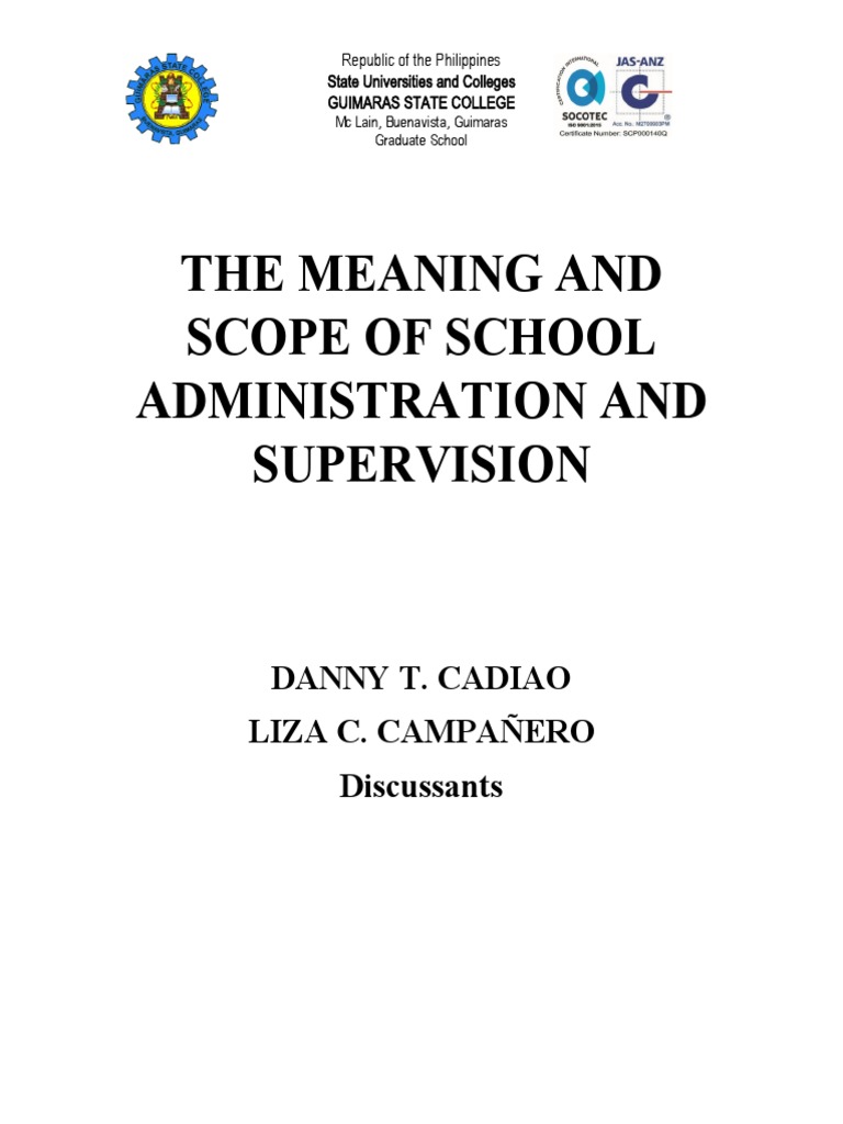 Meaning and Scope of School Admin & Supervision | PDF | Teachers | Learning