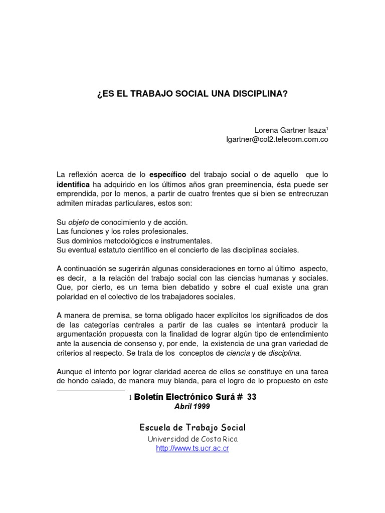 Es El Trabajo Social Una Disciplina Maria Gartner PDF Trabajo
