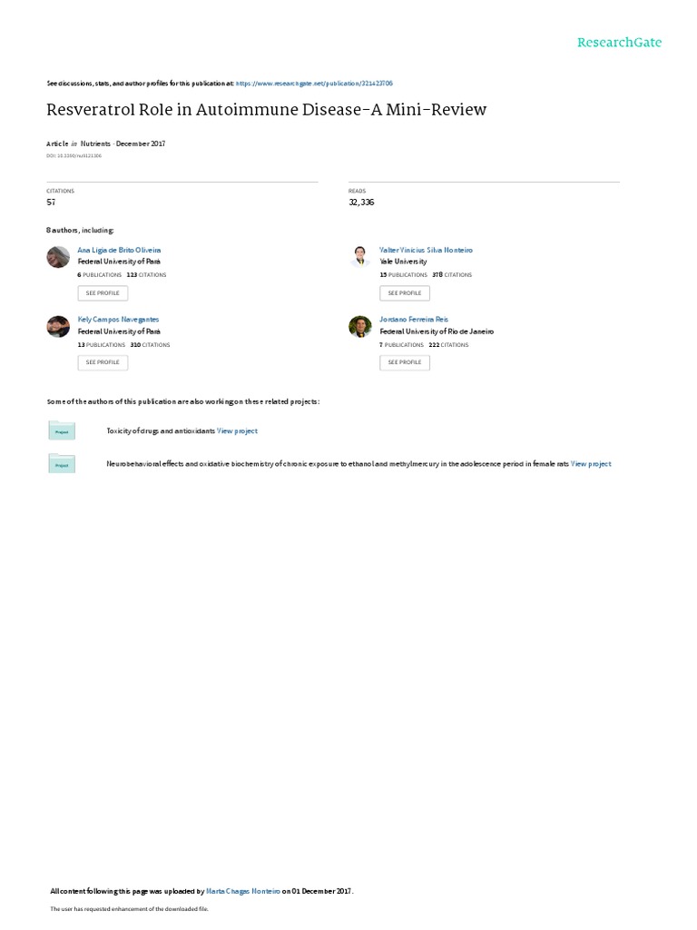 Resveratrol Role in Autoimmune DiseaseA MiniReview Nutrients December 2017 PDF