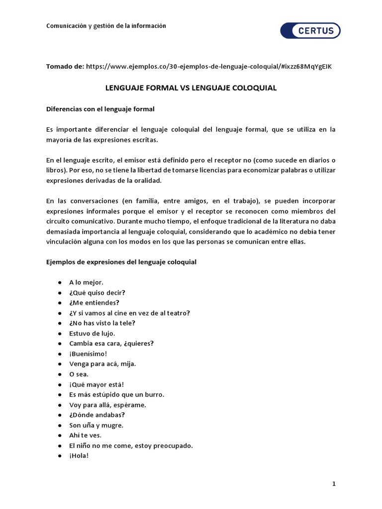 Diferencias entre lenguaje formal e informal | PDF | Comunicación ...