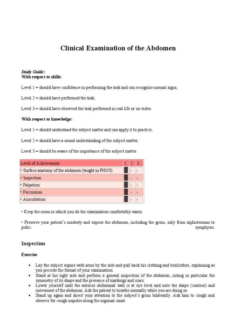 Clinical Examination of The Abdomen | PDF | Abdomen | Pulse