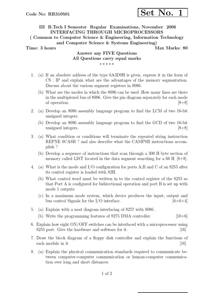 rr310501 Interfacing Through Microprocessors | PDF | Computers