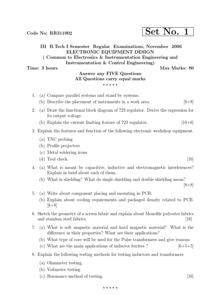 Electronic Equipment Design Exam Questions | PDF | Transformer | Inductor