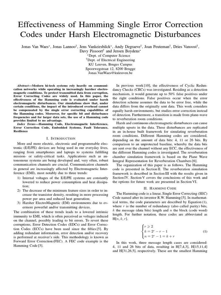 Hamming Code Performance in EMI Conditions | PDF | Telecommunications ...