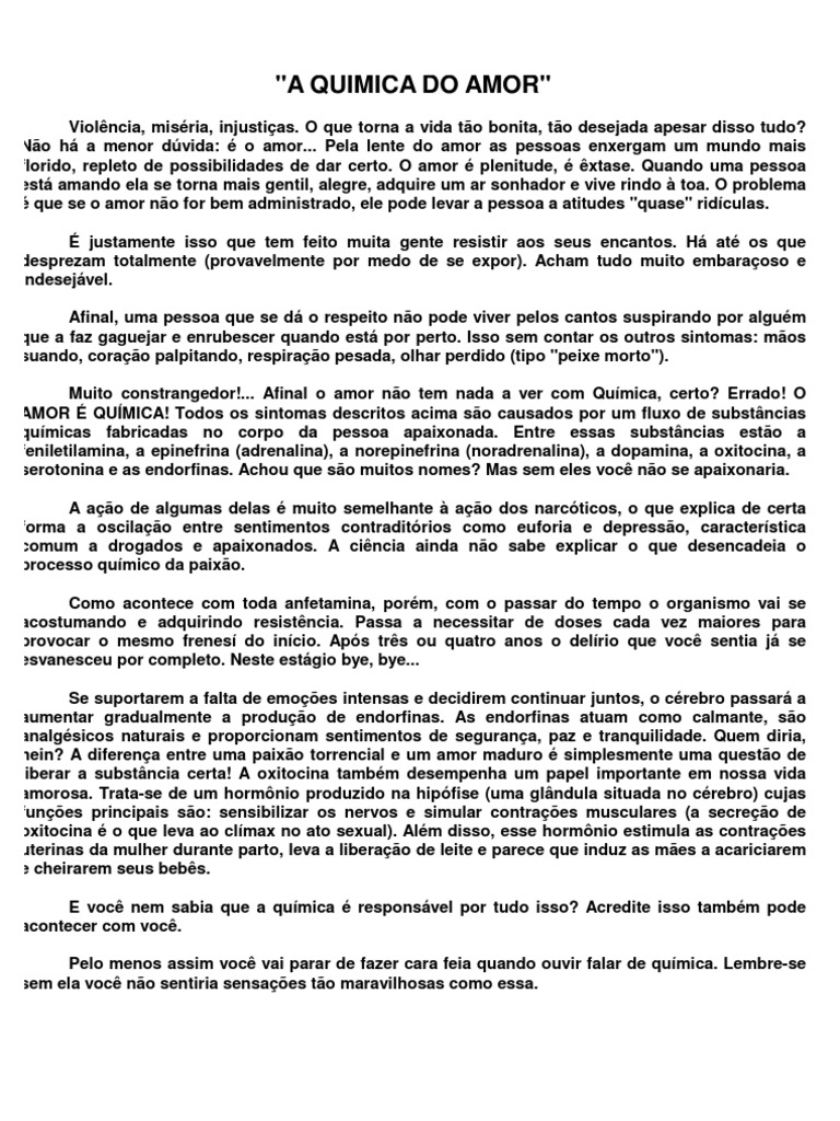 Interpretacao Do Texto A Quimica Do Amor