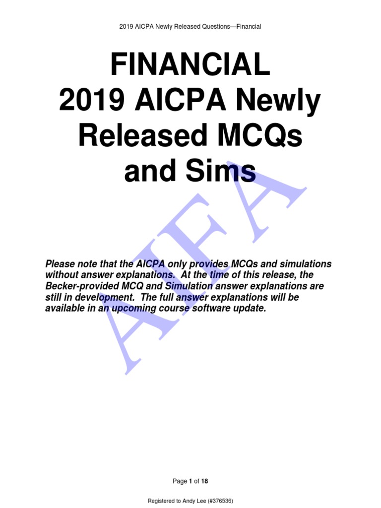 Financial 2019 Aicpa Newly Released Mcqs and Sims | PDF | Stocks 