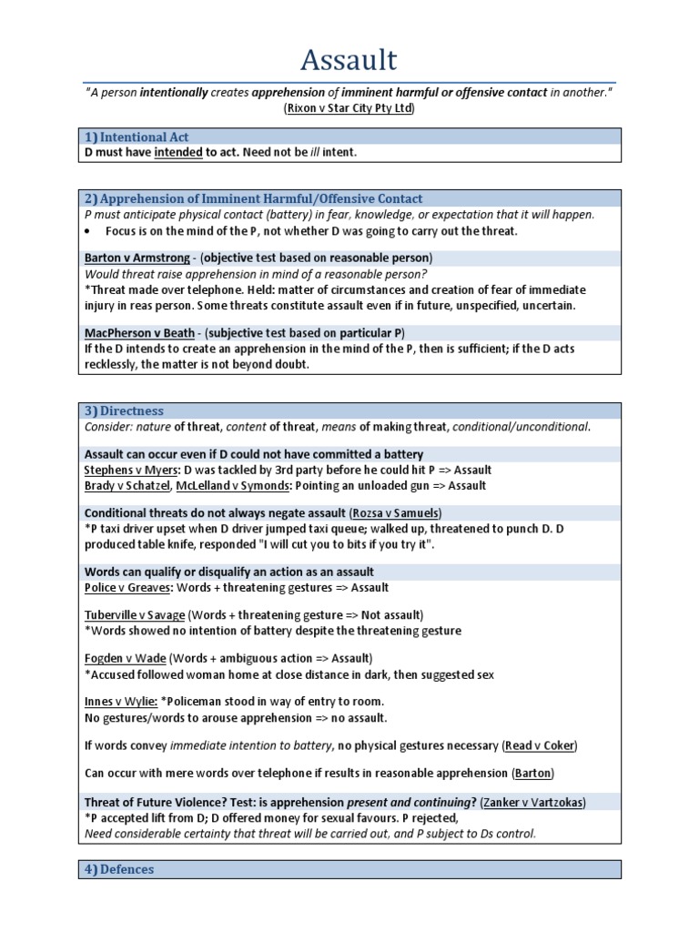 Understanding Assault: Key Legal Concepts | PDF | Assault | Battery (Crime)
