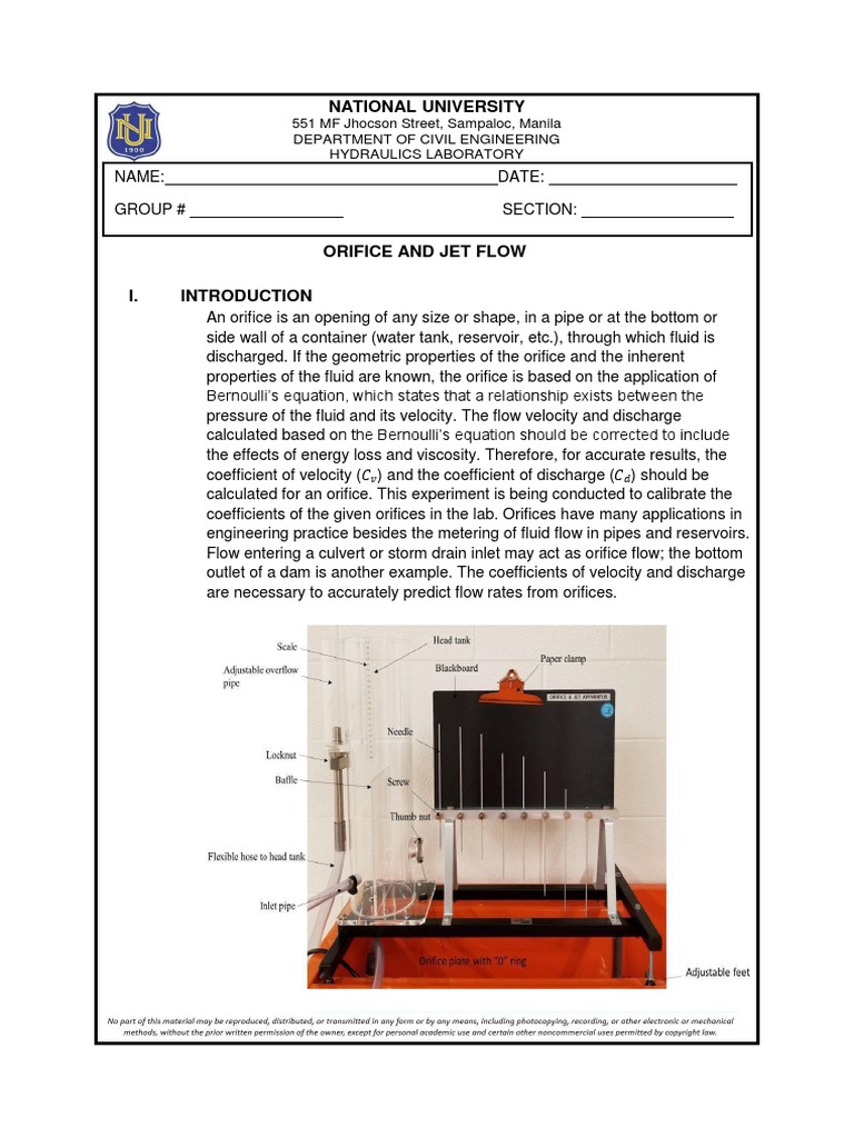 Orifice and Jet Flow Experiment Report | PDF | Flow Measurement | Fluid ...