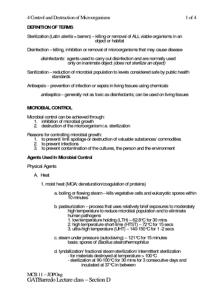 Control and Destruction of Microorganisms | PDF | Sterilization ...