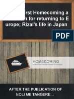 Rizal's First Homecoming A ND Reason For Returning To E Urope Rizal's Life in Japan