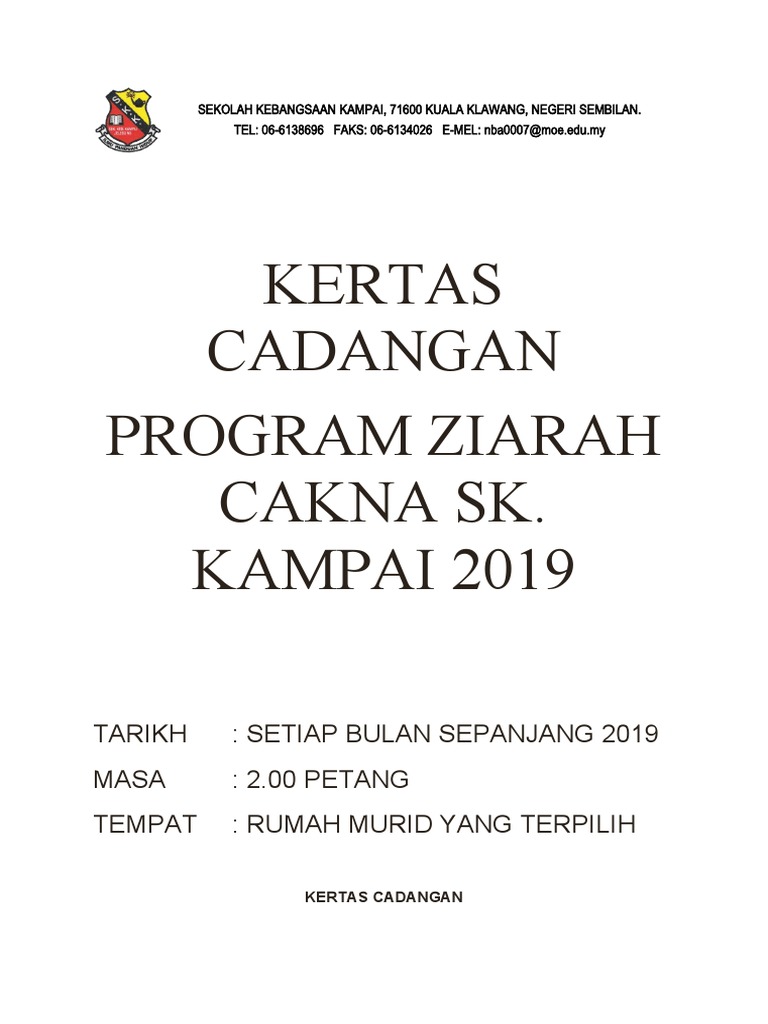 Kertas Kerja Program Ziarah Cakna 2019 | PDF