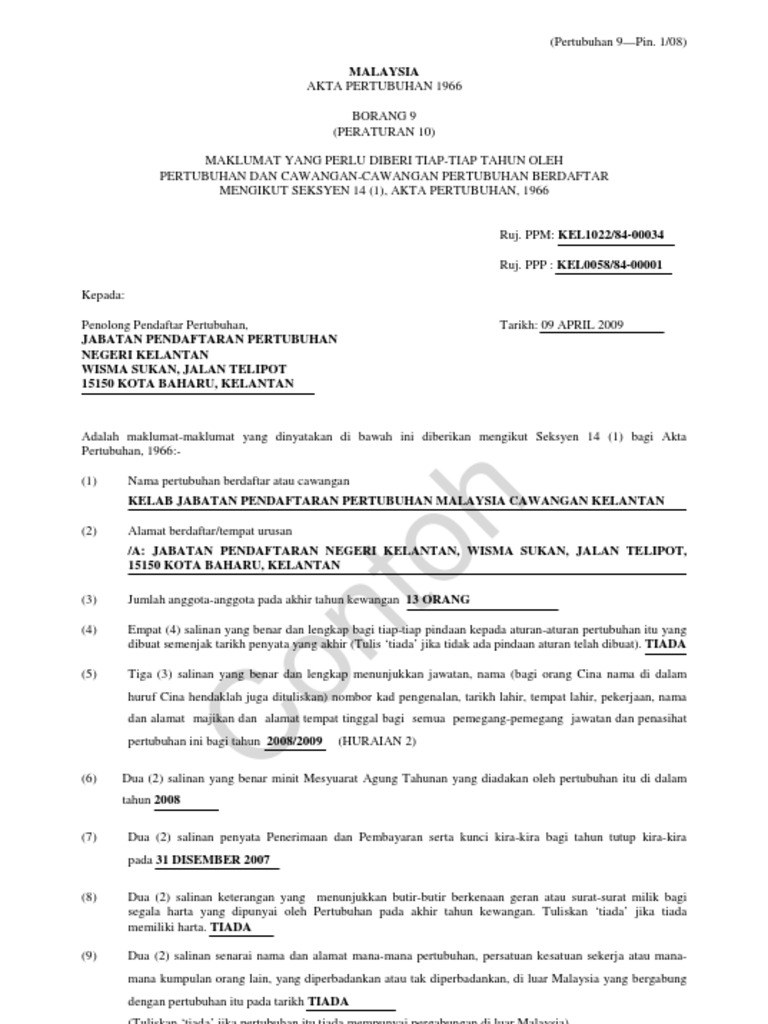 Borang 9 Akta Pertubuhan 1966