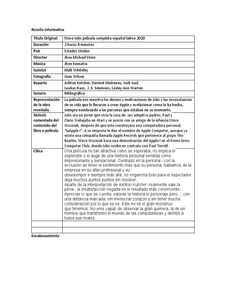 Reseña Informativa | PDF