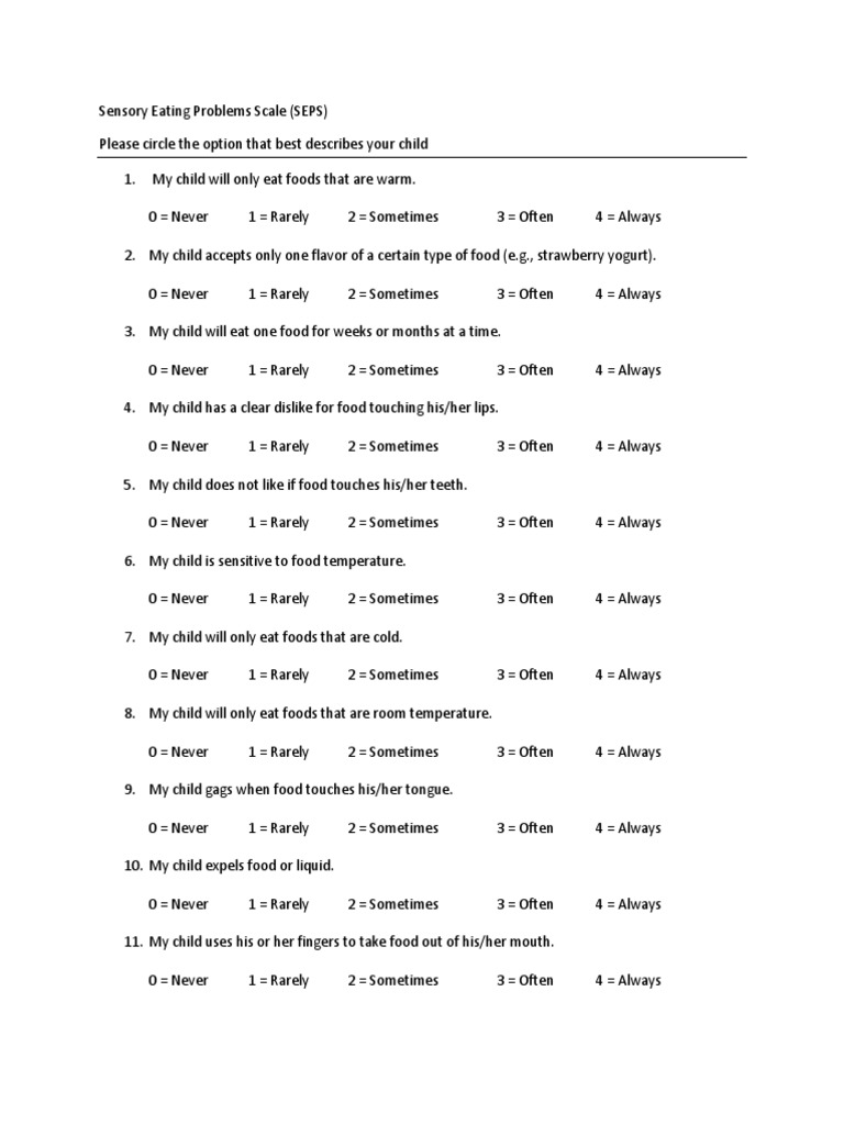 8 Sensory Eating Problems Scale | PDF | Foods | Food And Drink