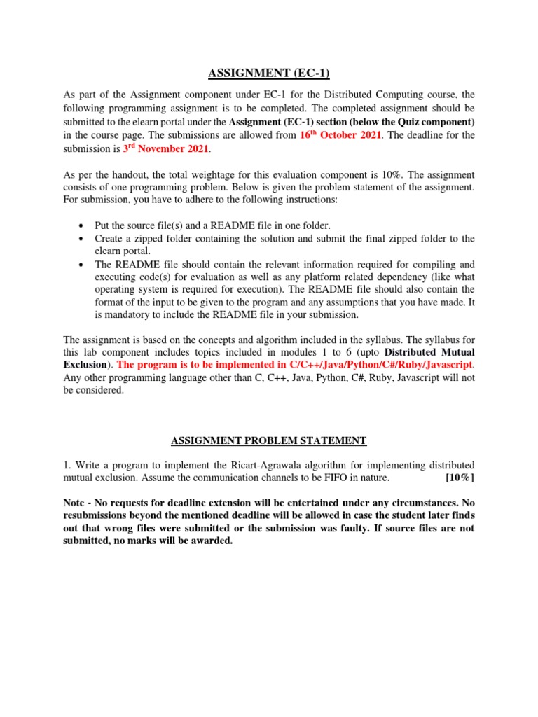 Distributed Computing Assignment EC-1 | PDF | Computers