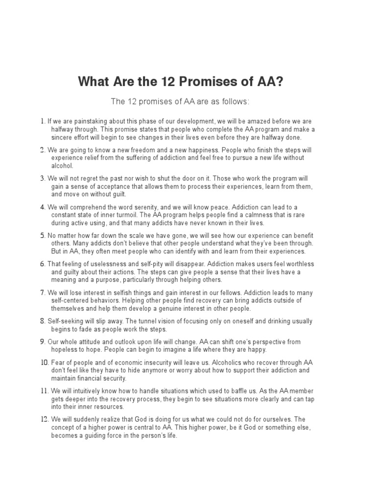 What Are The 12 Promises of AA PDF Psychology Human Nature