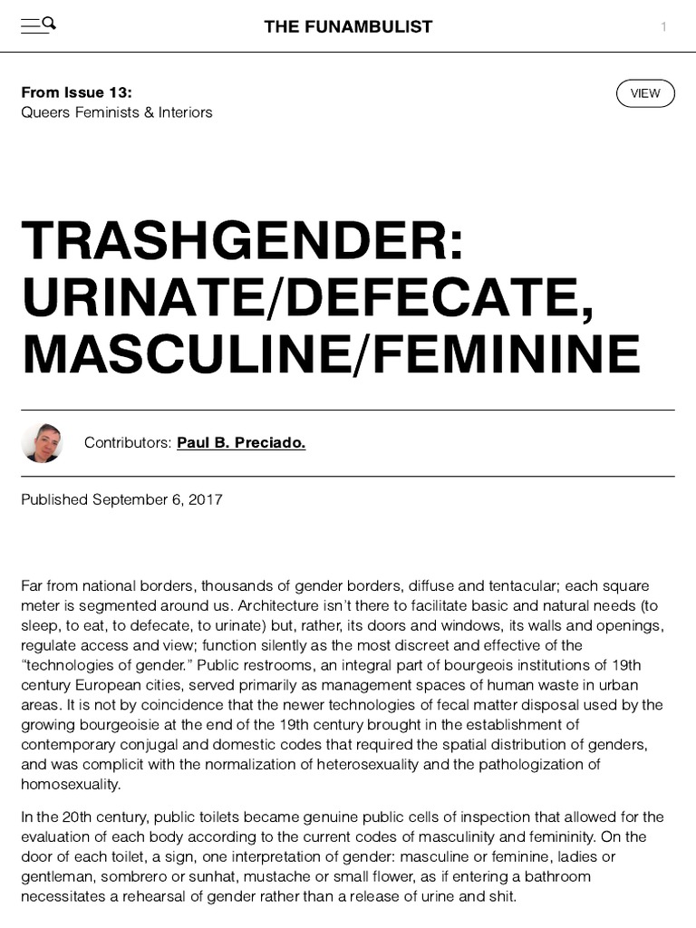 Gendered Spaces of Urination and Defecation | PDF | Gender | Gender Studies
