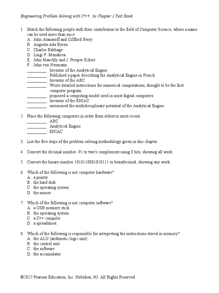 Engineering Problem Solving With C++, 3e Chapter 1 Test Bank | PDF | C ...