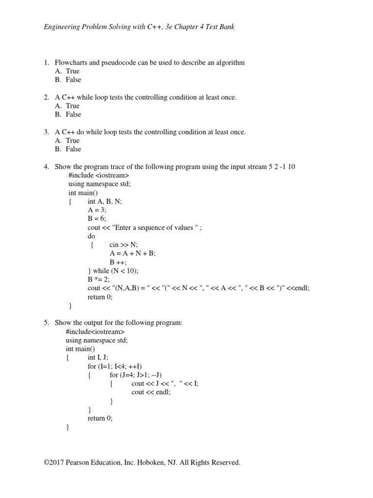 Engineering Problem Solving With C++, 3e Chapter 4 Test Bank | Download ...