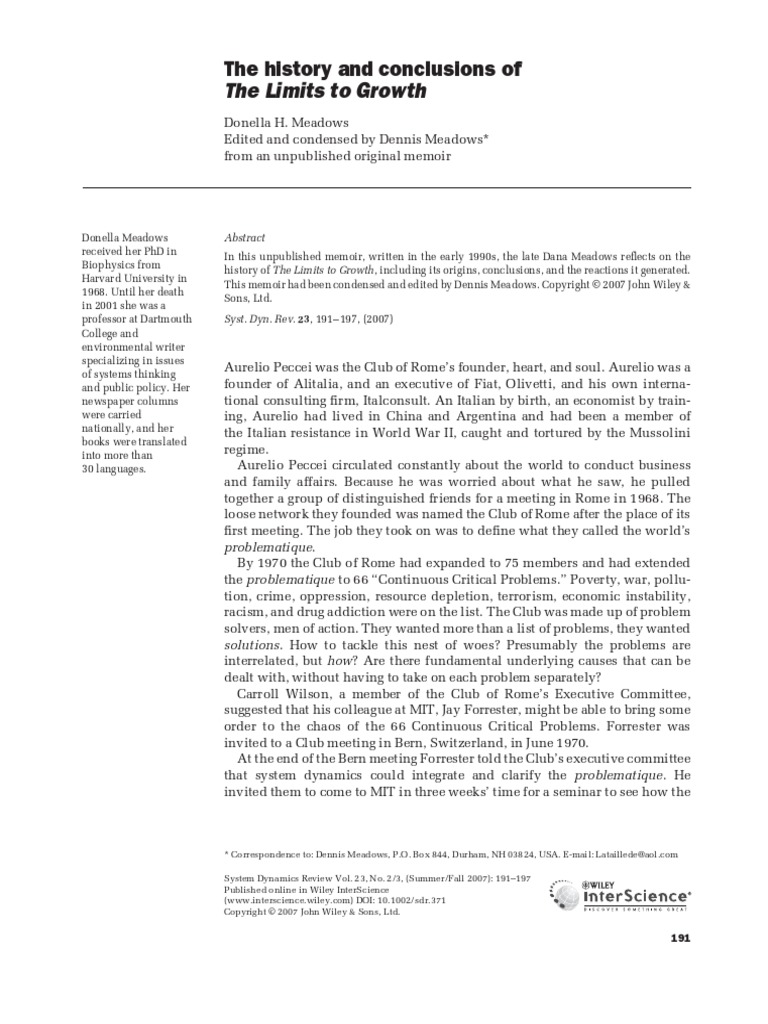 The History and Conclusions of The Limits To Growth | PDF | Economic ...