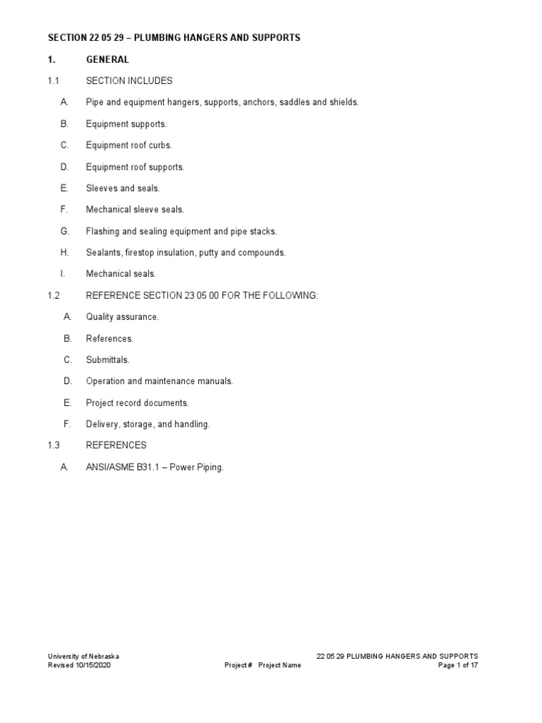 22 05 29 - Plumbing Hangers and Supports | PDF | Pipe (Fluid Conveyance ...