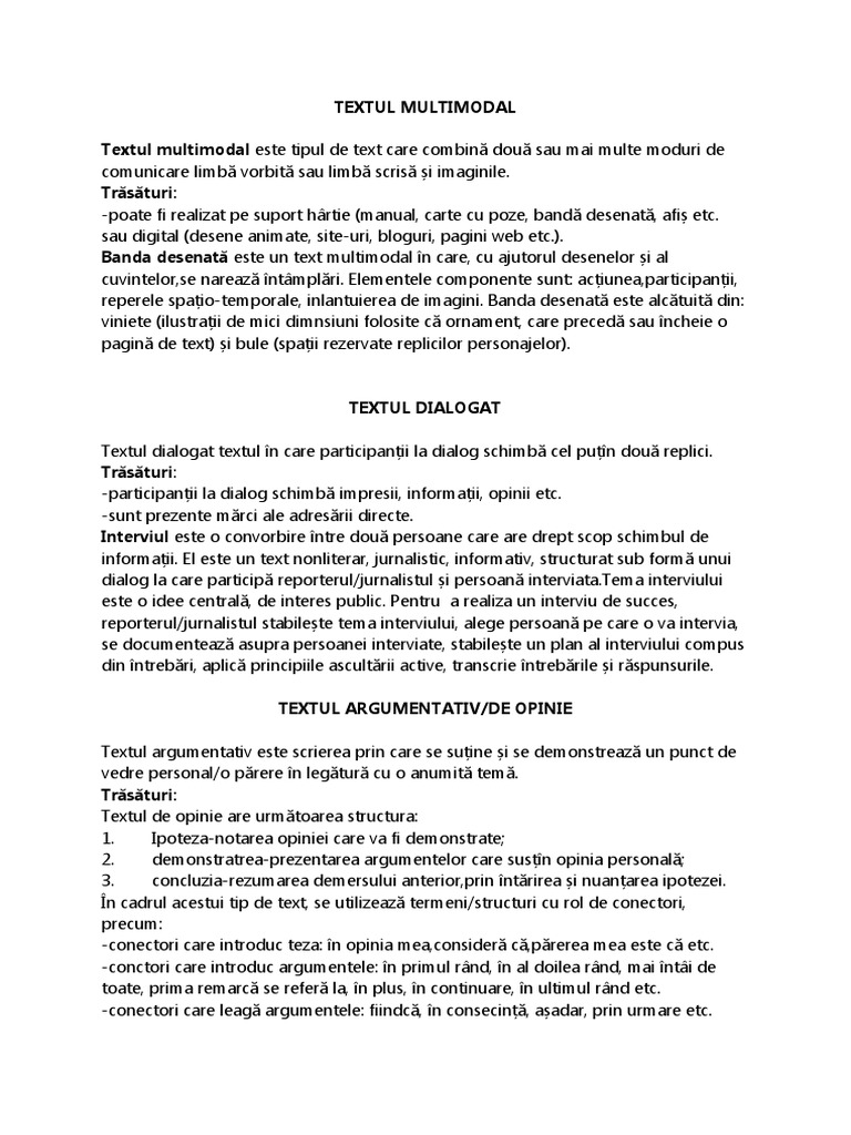 Textul Multimodal, Dialogat, Argumentativ. | PDF